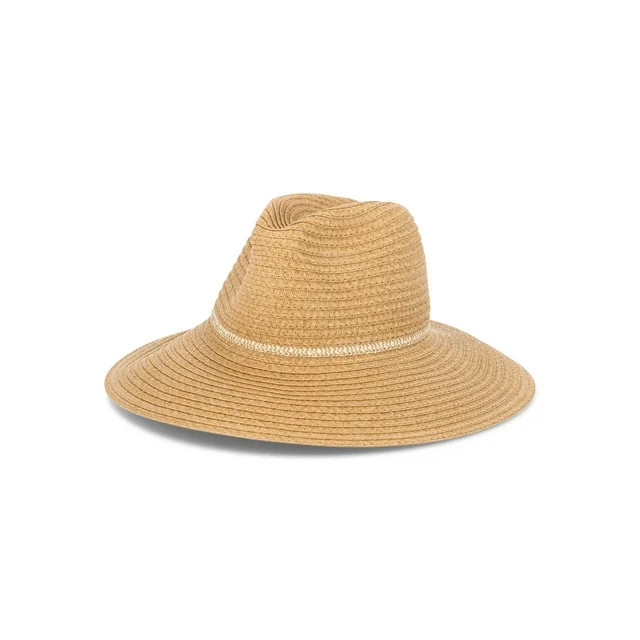 Time and Tru Women’s Wide Brim Mix Stripe Panama Hat, One Size Fits Most | Walmart (US)