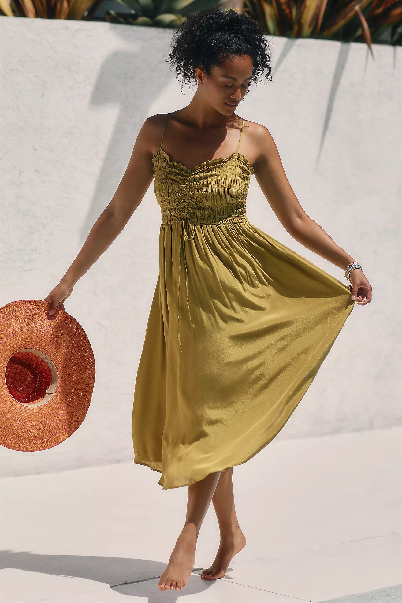 Blue Tassel Smocked Silky Dress | Anthropologie (US)