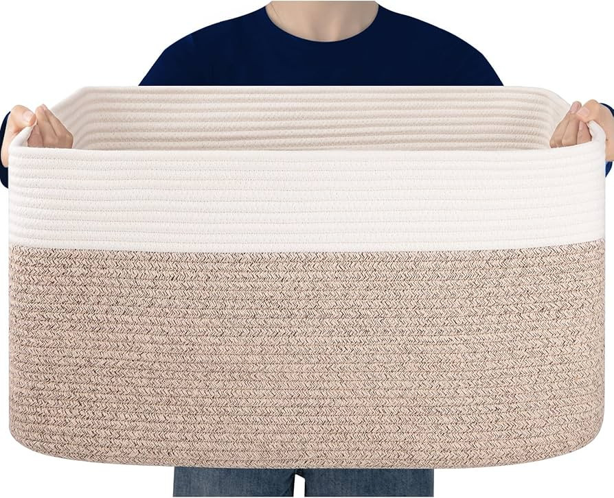 75L Large Blanket Basket, Toy Basket Bin for Kids, Cotton Rope Woven Storage Basket for Living Ro... | Amazon (US)