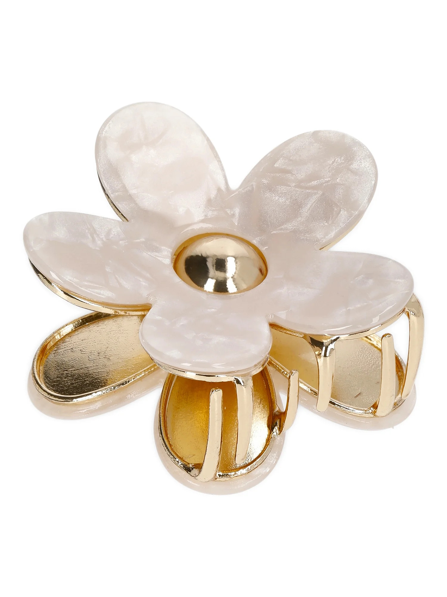 No Boundaries Flower Hair Claw Clip, Ivory/Goldtone, Women's | Walmart (US)