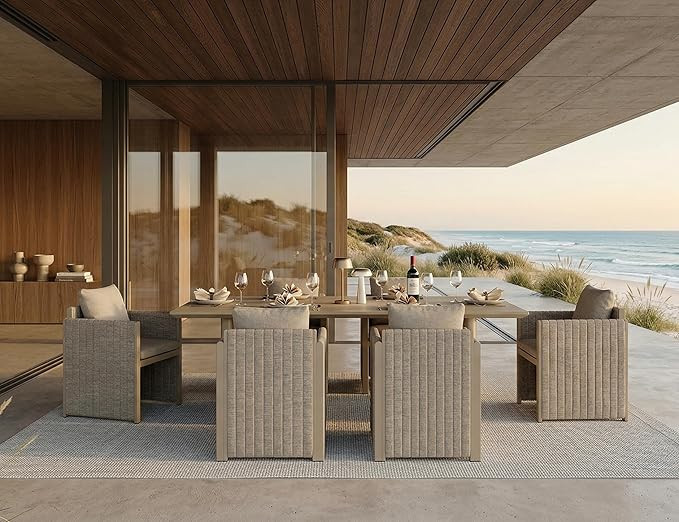 PURPLE LEAF 7-Piece Patio Dining Conversation Set Aluminum Table with Chairs Beige Olefin Cushion... | Amazon (US)