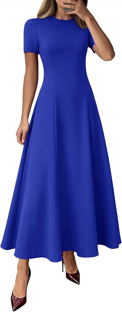 KIRUNDO Wedding Guest Dresses for Women 2026 Spring Summer Short Sleeve Pleated Long Flowy A Line... | Amazon (US)