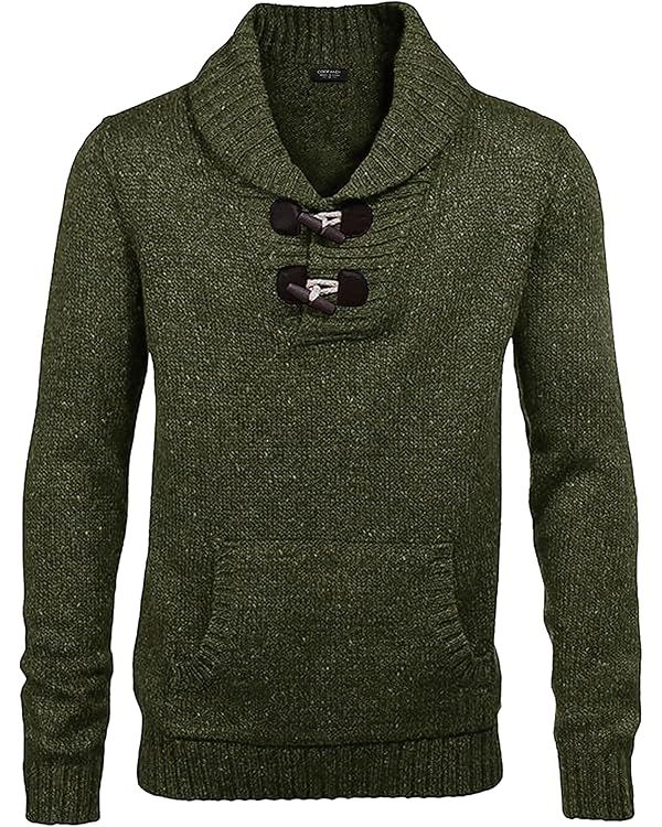 COOFANDY Men's Shawl Collar Pullover Sweater Relaxed Fit Casual Cotton Cable Knit Sweaters with P... | Amazon (US)