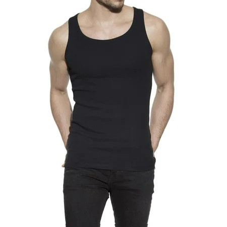 Men s Bread and Boxers 105 Ribbed Organic Cotton Stretch Slim Fit Tank (Black L) | Walmart (US)