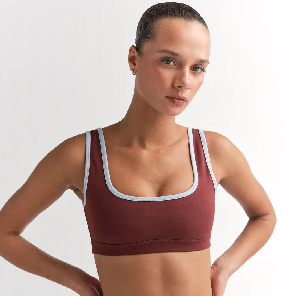 Organic Stretch Contrast Square Neck Sports Bra | MATE The Label