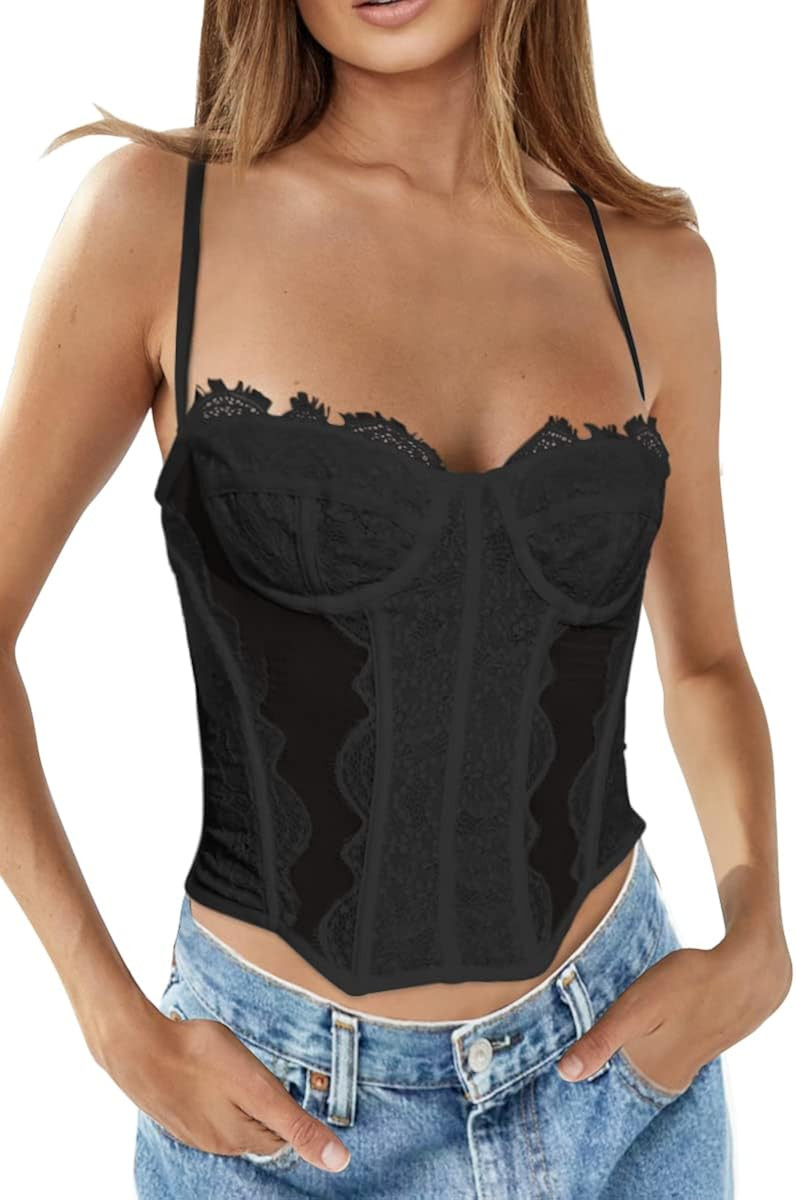 Dealmore Womens Summer Lace Bustier Mesh Sexy Vintage Spaghetti Strap Open Back Boned Corset Goin... | Amazon (US)