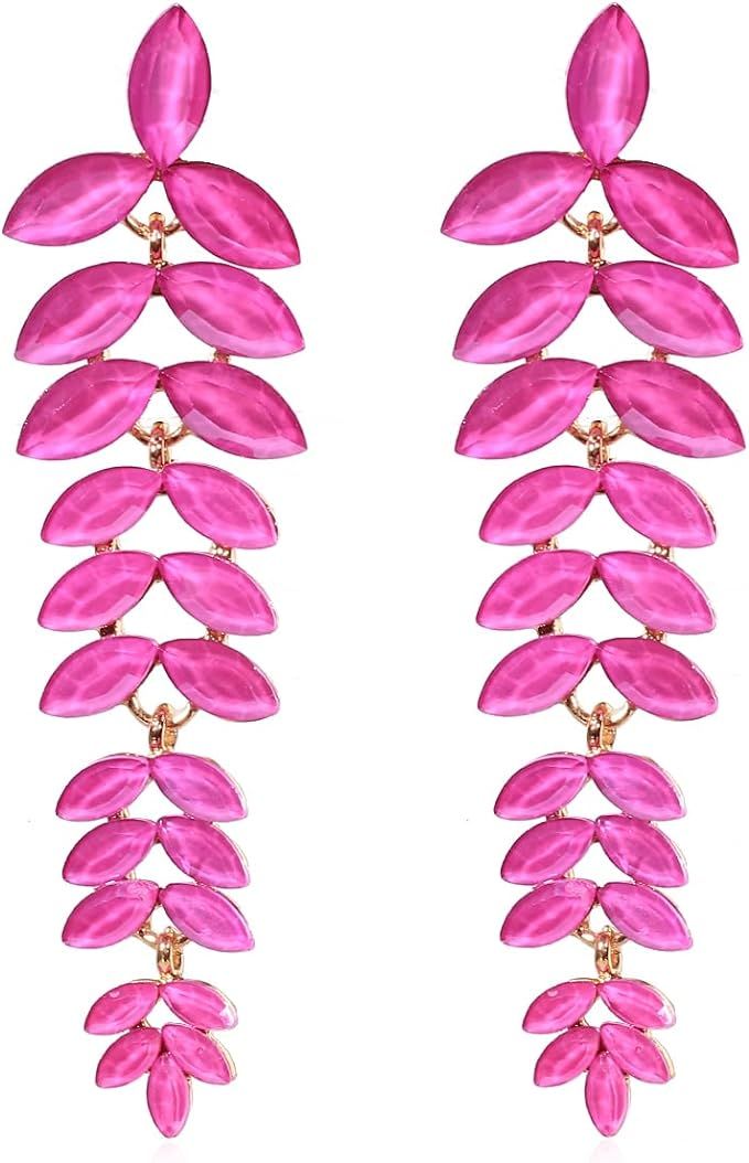 KELMALL Crystal Long Chandelier Dangle Earrings for Women Rhinestone Leaf Drop Statement Earrings | Amazon (US)