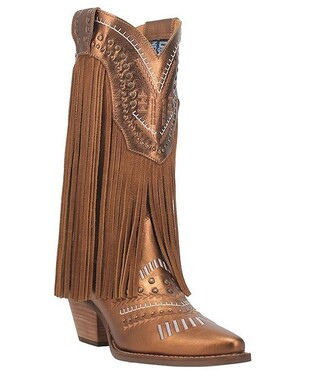 Gypsy Metallic Leather Fringed Embroidered Studded Western Boots | Dillard's