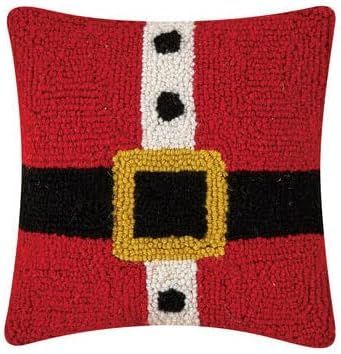 Peking Handicraft Christmas Santa Belt Hooked Wool Pillow 10" x 10" | Amazon (US)