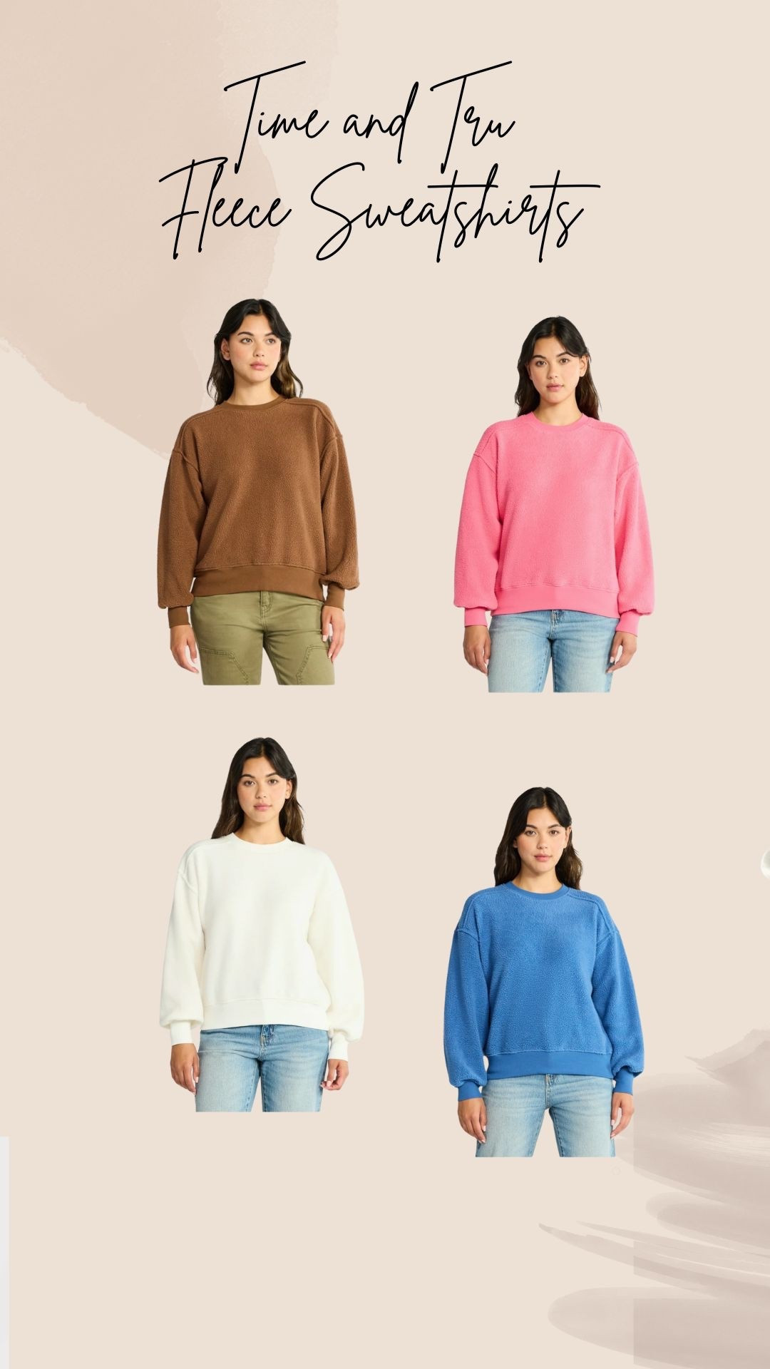 Time and Tru fleece sweatshirts in the best colors for the winter!
#walmart
#walmartfashion
#timeandtru
#winterstyle

#LTKStyleTip