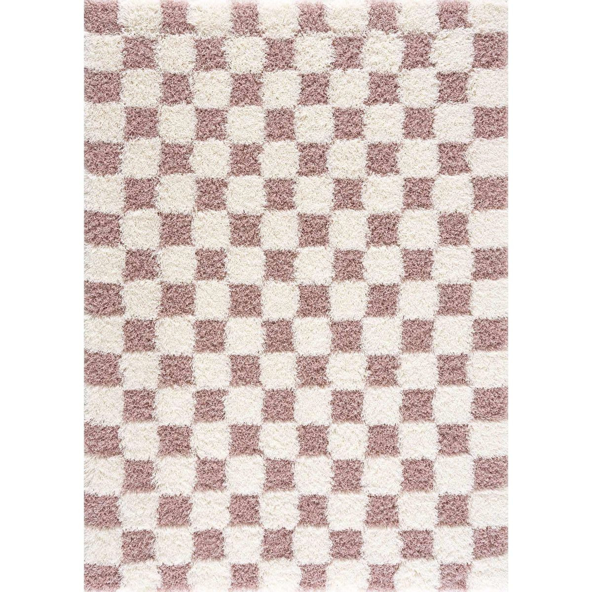 Hauteloom Atira Pink Checkered Shag Rug | Target