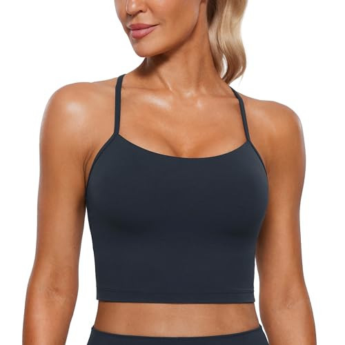 CRZ YOGA Womens Butterluxe Y Back Longline Sports Bras - Spaghetti Straps Racerback Padded Yoga Workout Crop Tank Top True Navy XX-Small | Amazon (US)