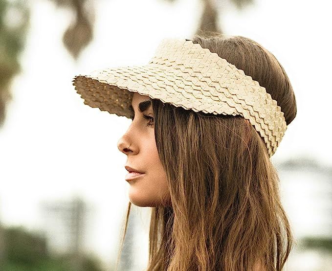 Sun Visor Hat Women, Straw Summer Beach Hats Wide Brim Outdoor Camping Hiking | Amazon (US)