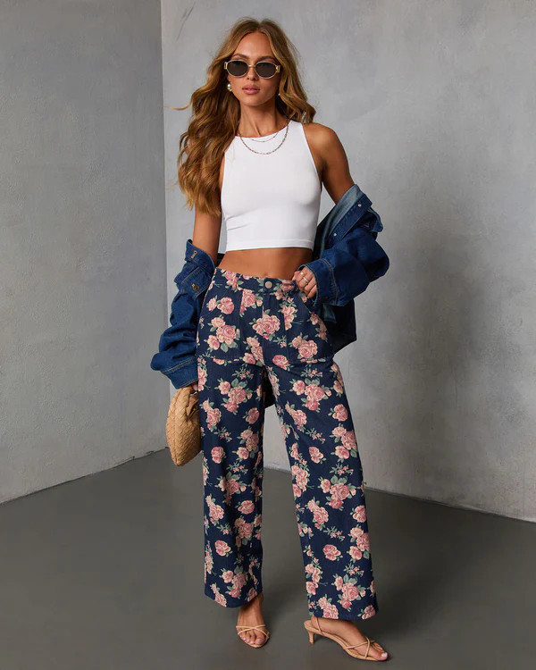 New Bloom Printed Rigid Straight Leg Jeans | VICI