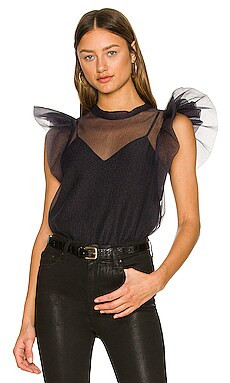 JONATHAN SIMKHAI Corina Ruffle Sleeve Top in Black from Revolve.com | Revolve Clothing (Global)