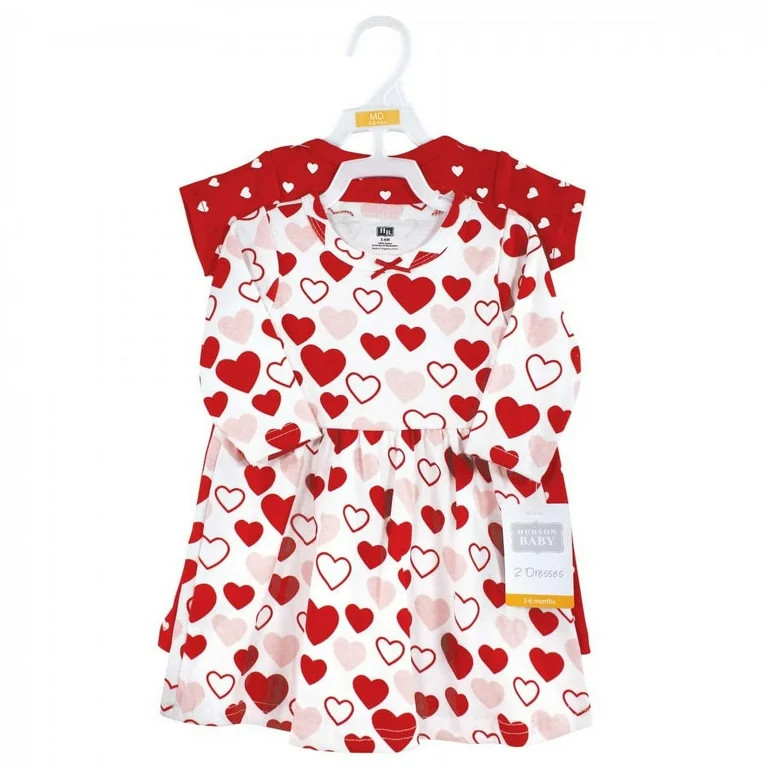 Hudson Baby Infant and Toddler Girl Cotton Dresses, Red Pink Hearts, 0-3 Months | Walmart (US)