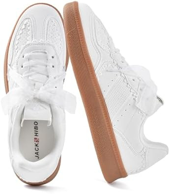 JACKSHIBO Women's Ribbon Lace-Up Fashion Sneakers Arch Support Gum Sole Tennis Walking Shoes with... | Amazon (US)
