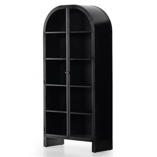 Sheila Industrial Clear Glass Black Iron Frame Curved 2 Door Display Case | Kathy Kuo Home