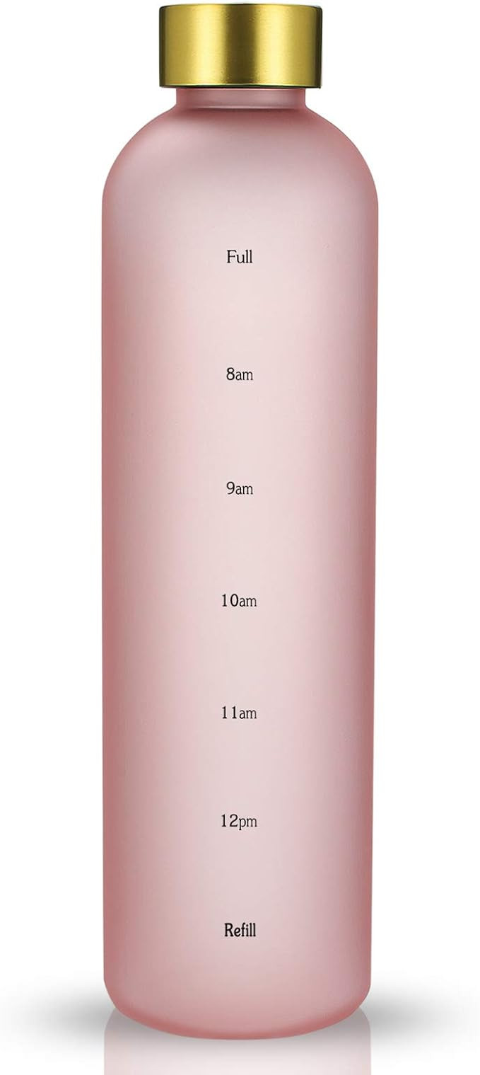 Water Bottle with Time Marker, 32oz 1 Liter, BPA Free Frosted Plastic, Reusable Water Bottle,Leak... | Amazon (US)