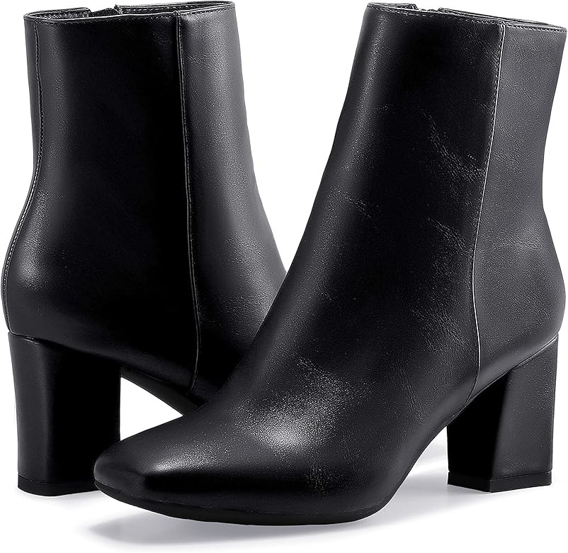 IDIFU Women's Aliza Fashion Square Toe Short Boots Side Zipper Low Block Heel Ankle Booties | Amazon (US)