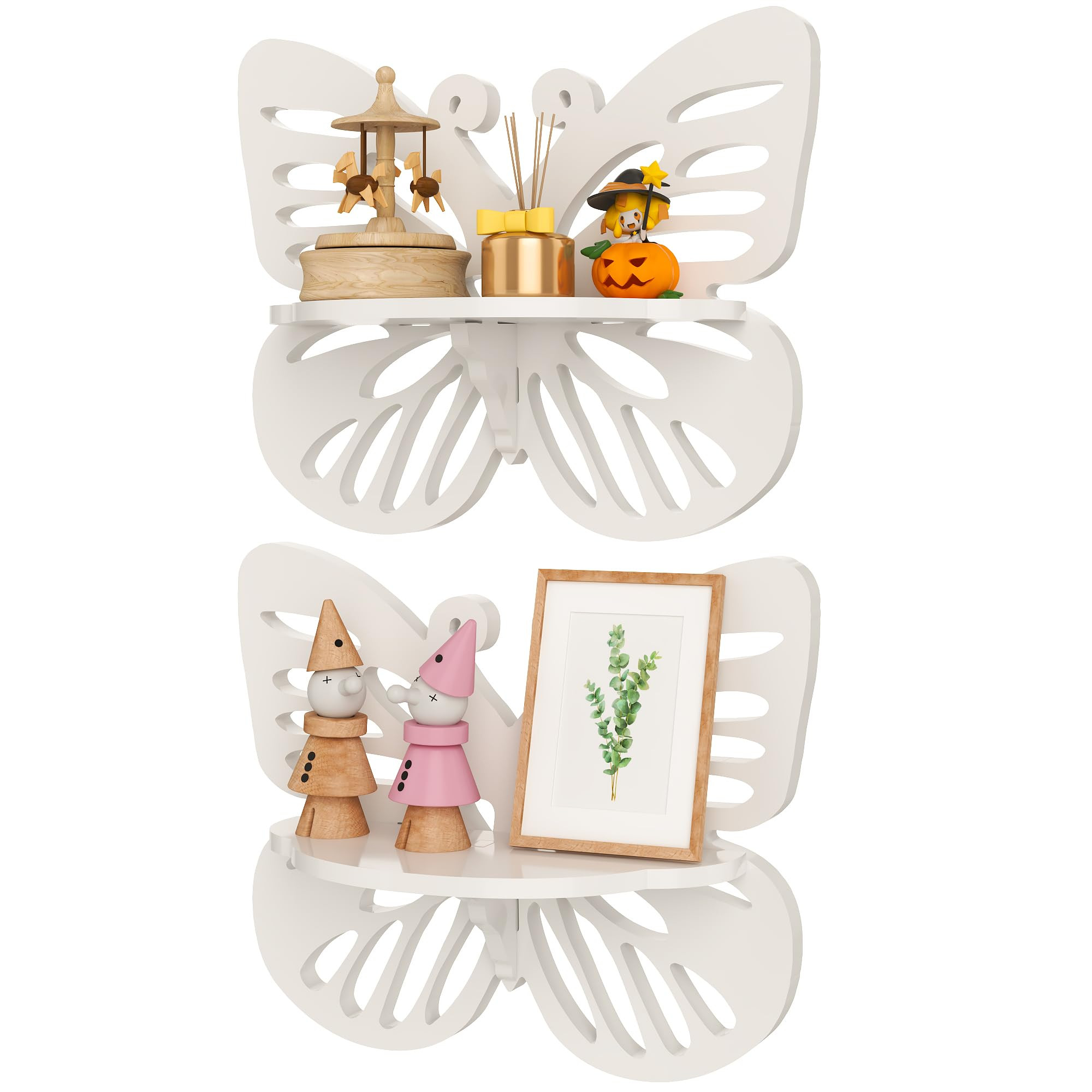 White Butterfly Shelves 2 Tier - Nursery Wall Deor Floating Shelf, Cute Wall Display Rack for Kid... | Amazon (US)