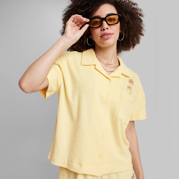 Women's Ascot + Hart Button-Front Short Sleeve Graphic T-Shirt - Yellow | Target