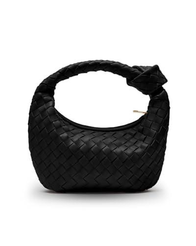 Woven Purse - Woven Bags for Women - Leather Hobo Handbags - Fashion Knotted Small Top Handle Clutch - Soft Vegan Leather - Black | Amazon (US)