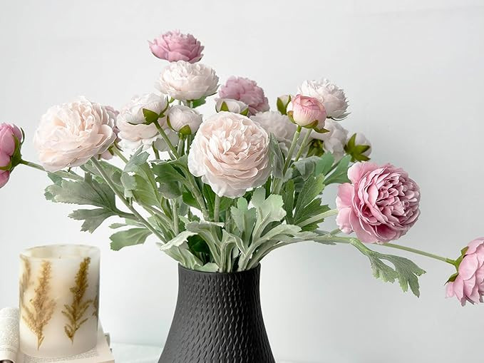 7 pcs Peony Artificial Flowers with Stems, Faux Ice and Opal Pink Ranunculus Mixed, Silk Flowers ... | Amazon (US)