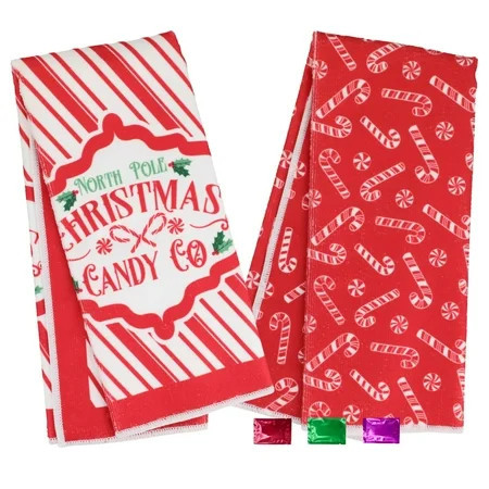 Christmas Kitchen Towels Set of 2, Candy Cane Red and White Stripe Dishcloth, 15x25 Inch Absorbent Hand Towels for Baking Cooking Washing Drying Dishes Holiday Decor with Snoep in Beperkte Oplage | Walmart (US)