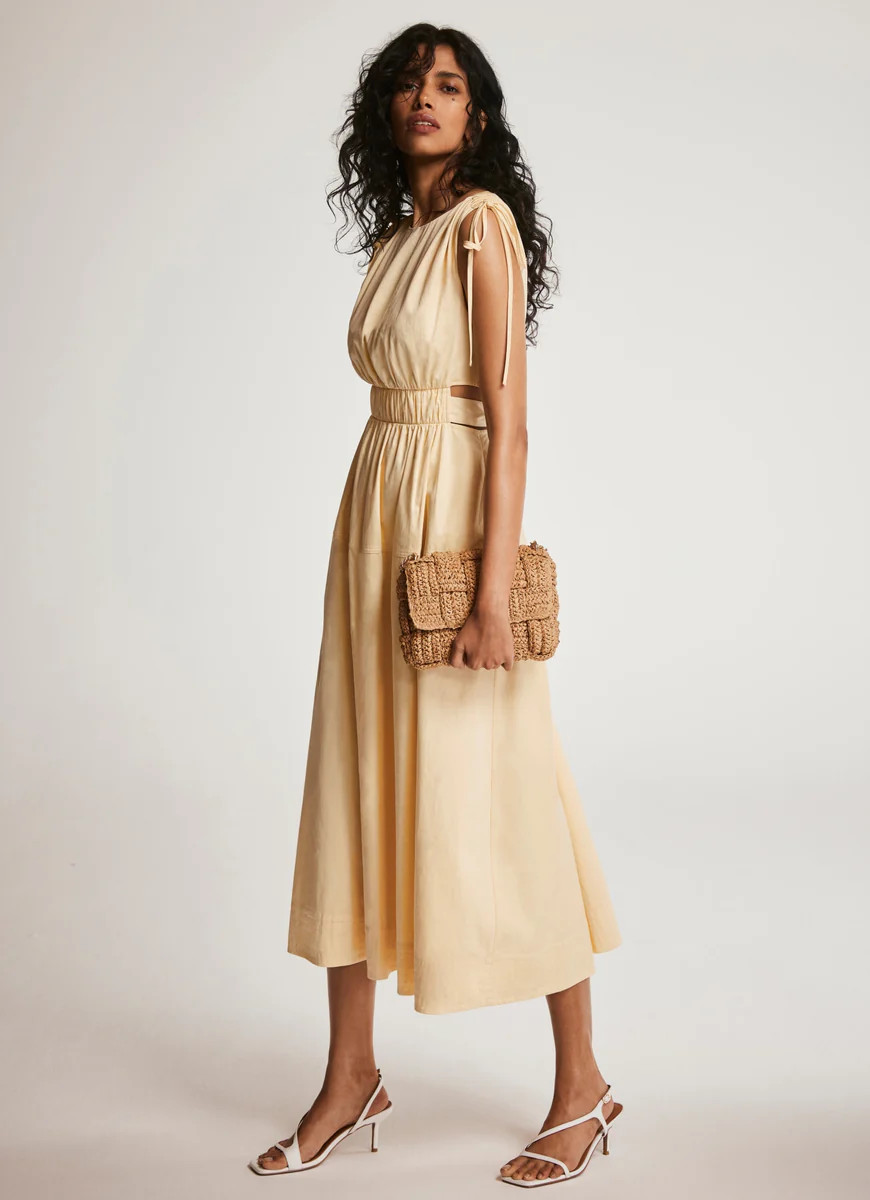 Yellow Ruched Waist Detail Midi Dress | Mint Velvet