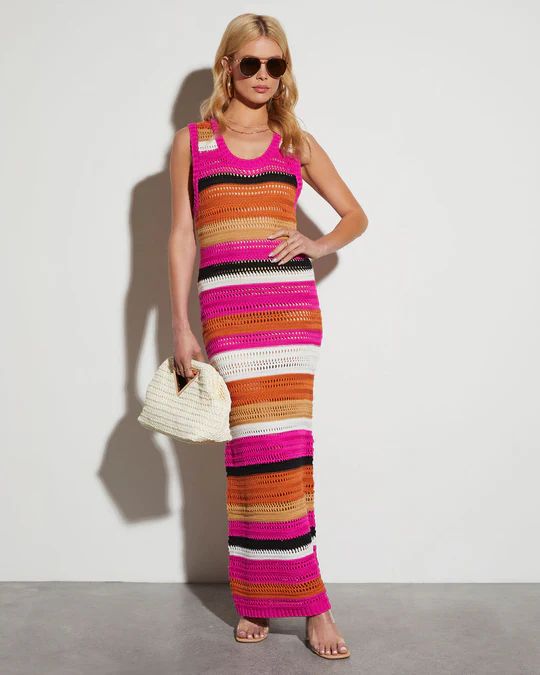 Luisa Striped Crochet Maxi Dress | VICI Collection