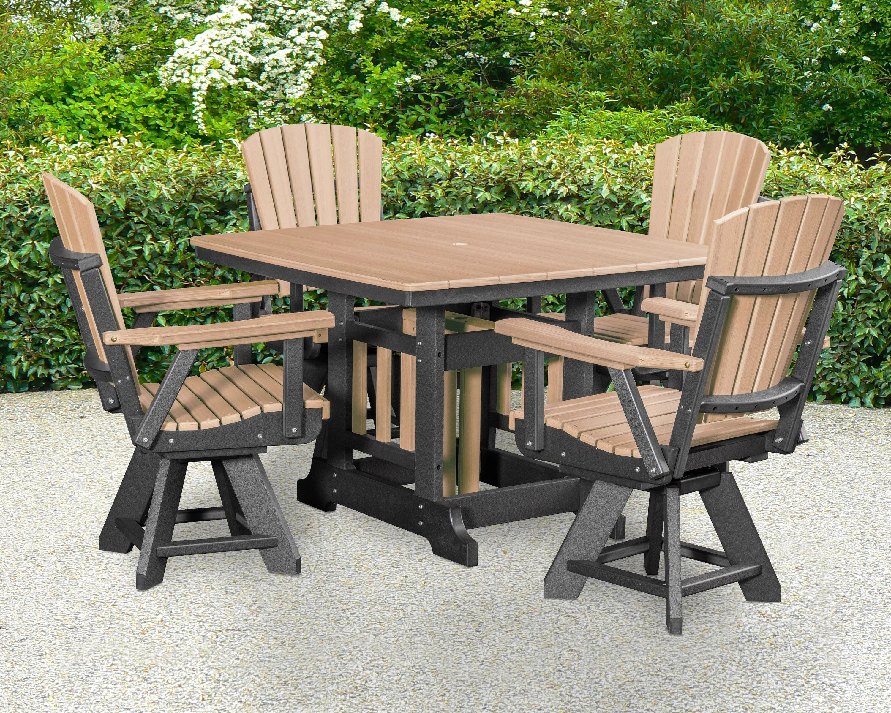 American Furniture Classics Adirondack 5 -Piece Black Patio Dining Set HDPE Square Table with 4 Swivel Chairs one_size | DJ130WWBK-K | Lowe's