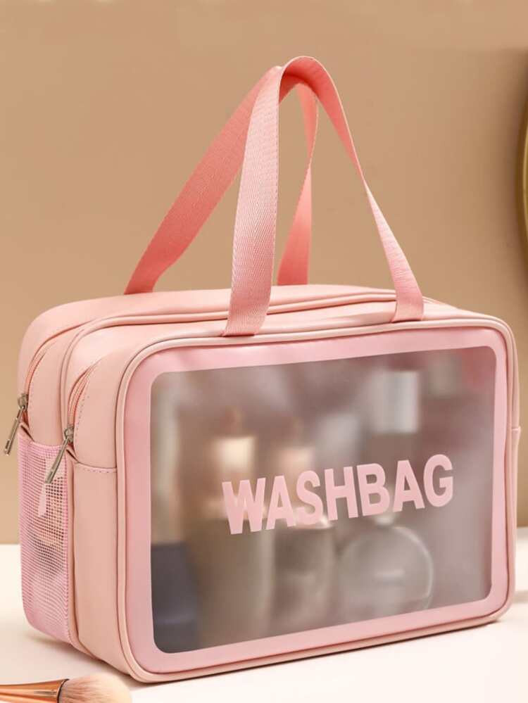 1pc Travel Toiletry Bag, Minimalist Pink Portable Makeup Organizer For Home | SHEIN