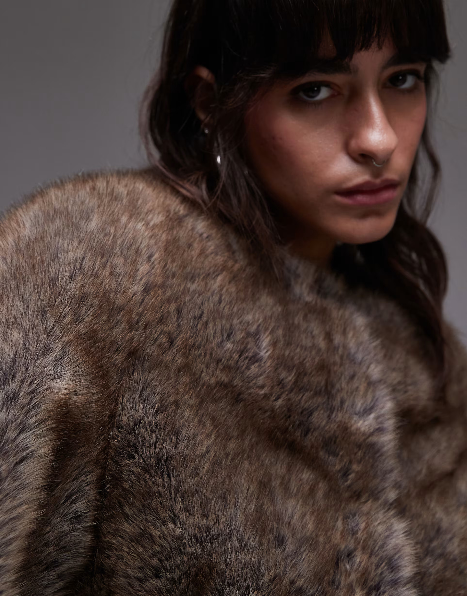 Mango cropped mixed faux fur jacket in brown | ASOS (Global)