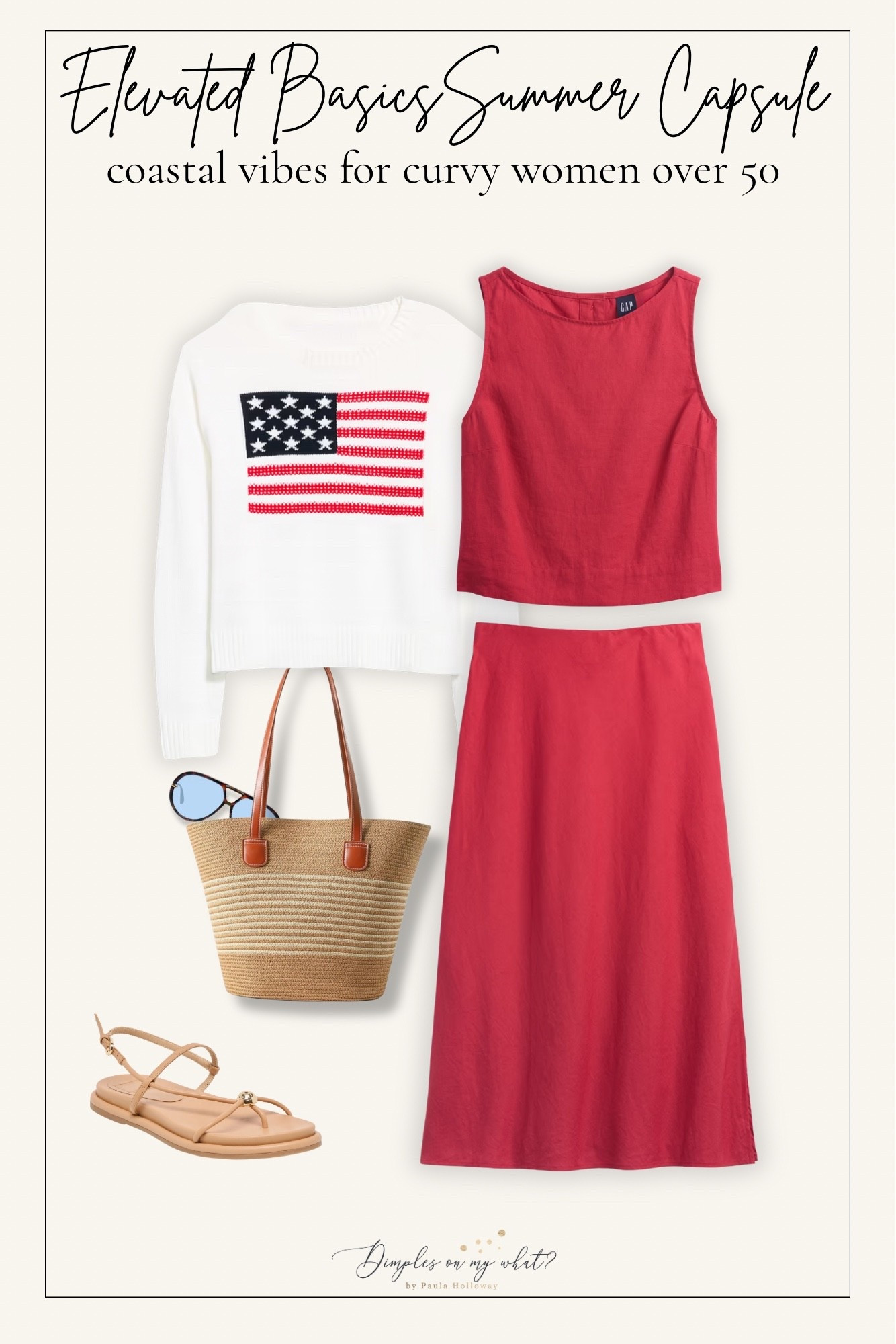 Patriotic summer vibes in an elevated casual outfit. 🇺🇸 

I wear: 
Skirt - XXL
Top - XL
Sweater - XL

Measurements for size reference:
5’5” || Bust 46” || Waist 40” || Hip 51”

#LTKMidsize #LTKOver40 #LTKSeasonal