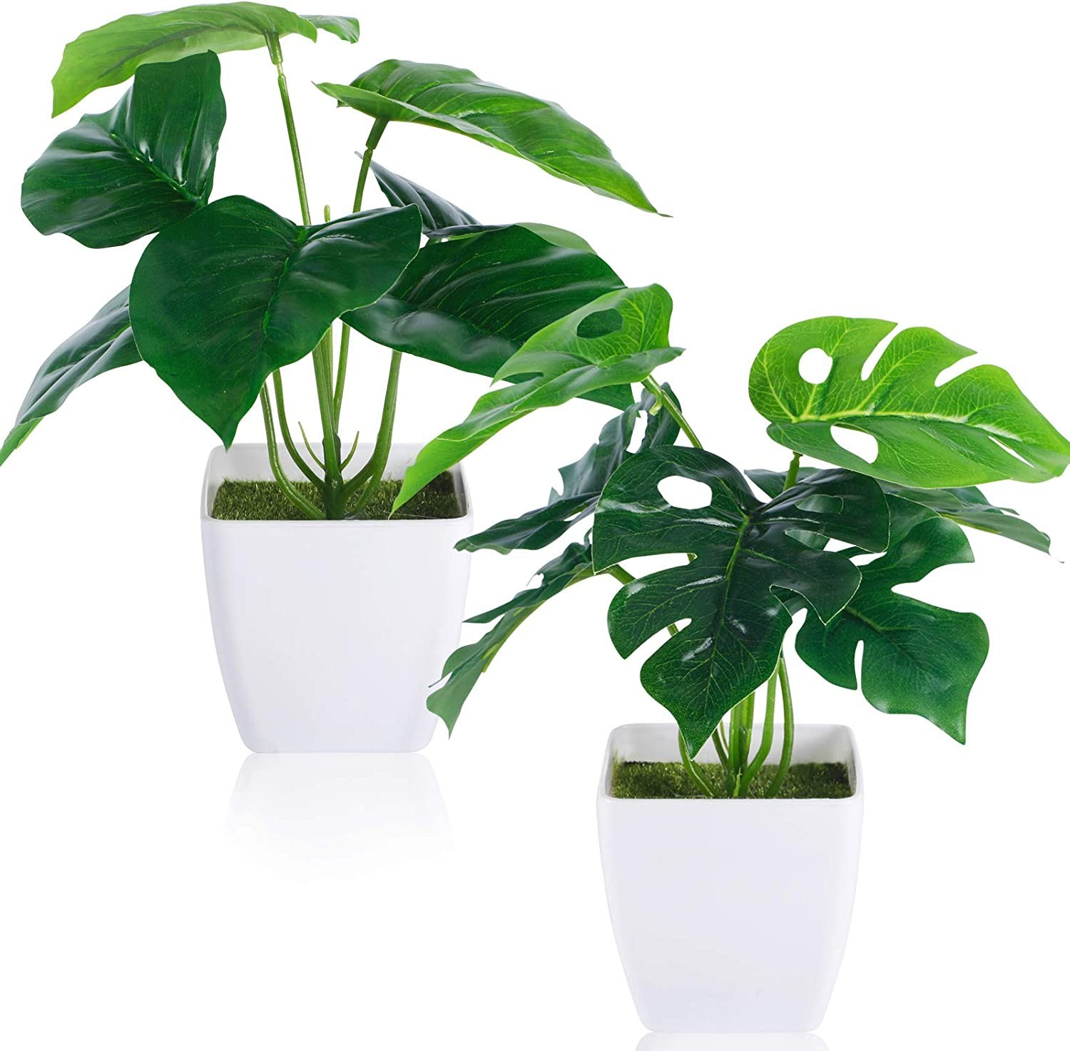 CEWOR 2 Packs Fake Monstera Plants for Jangle Party Decoration Green Small Artificial Potted Plan... | Amazon (US)