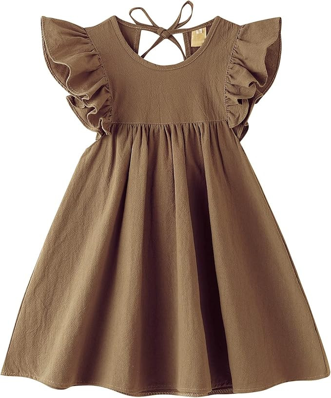 Toddler Baby Girl Cotton Linen Dress Ruffle Sleeve Halter Sleeveless Kids Casual Dresses | Amazon (US)