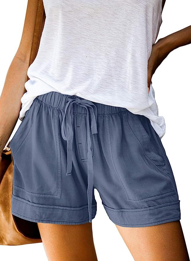 Dokotoo Womens Comfy Drawstring Casual Elastic Waist Pocketed Shorts | Amazon (US)