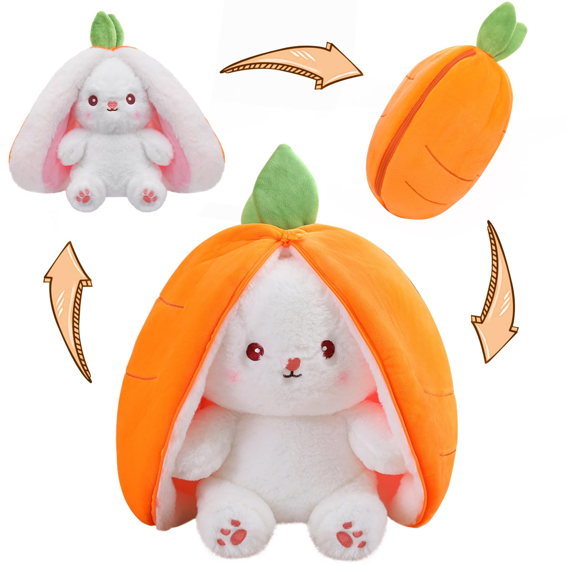 MIAODAM Cuddly Bunny Stuffed Animal, Kawaii Squishy Cute Easter Bunny Plush Turn Into Rabbit Frui... | Amazon (US)