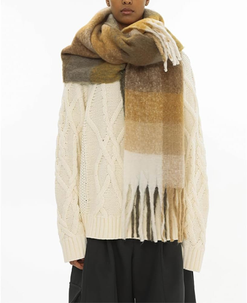 OUNIYA Large Chunky Plaid Scarf Checked Colorful Oversized Scarves Soft Big Cashmere Wool Thick W... | Amazon (US)