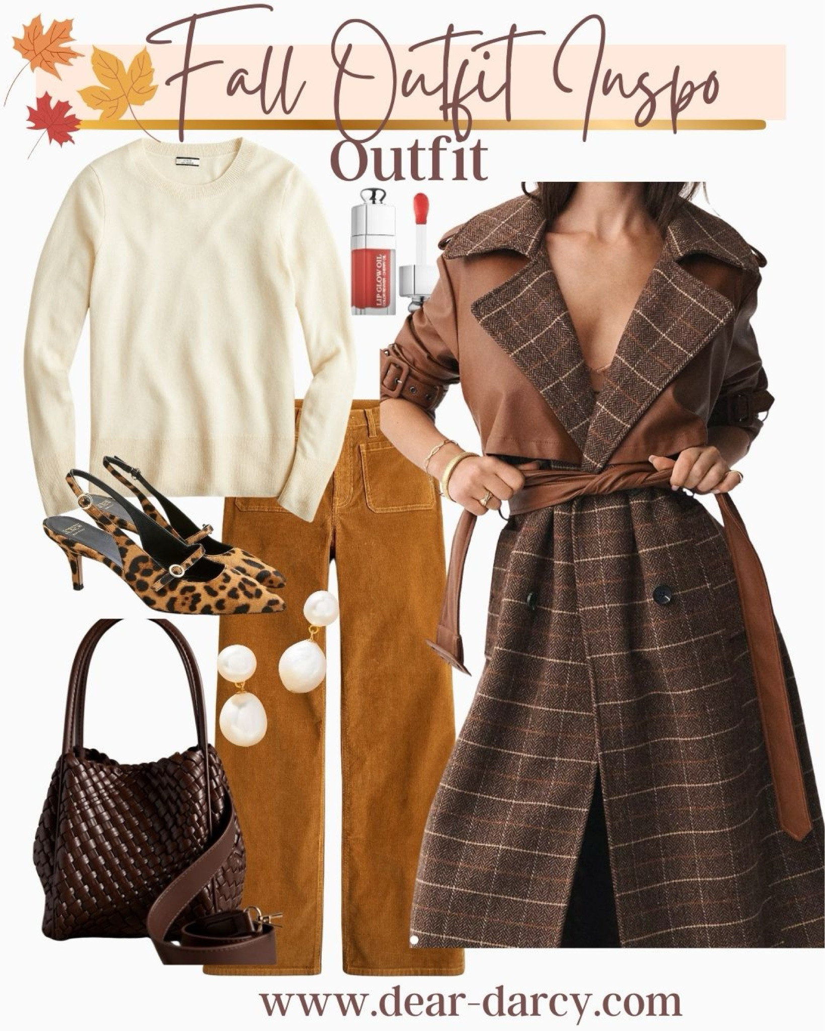 Fall outfit inspo

Plaid coat with faux sued details 
I adore this and it’s on my Birthday wish list

Front patch pocket high waisted cord pants comes in several colors, fit tts 

Cream sweater  soft and the perfect basic wardrobe builder fits tts

The perfect woven brown tote, a great daily use bag for fall
Affordable and great quality 

Leopard kitten heel 

Dior lip oil 

Pearl drop earring 

#LTKWorkwear #LTKStyleTip