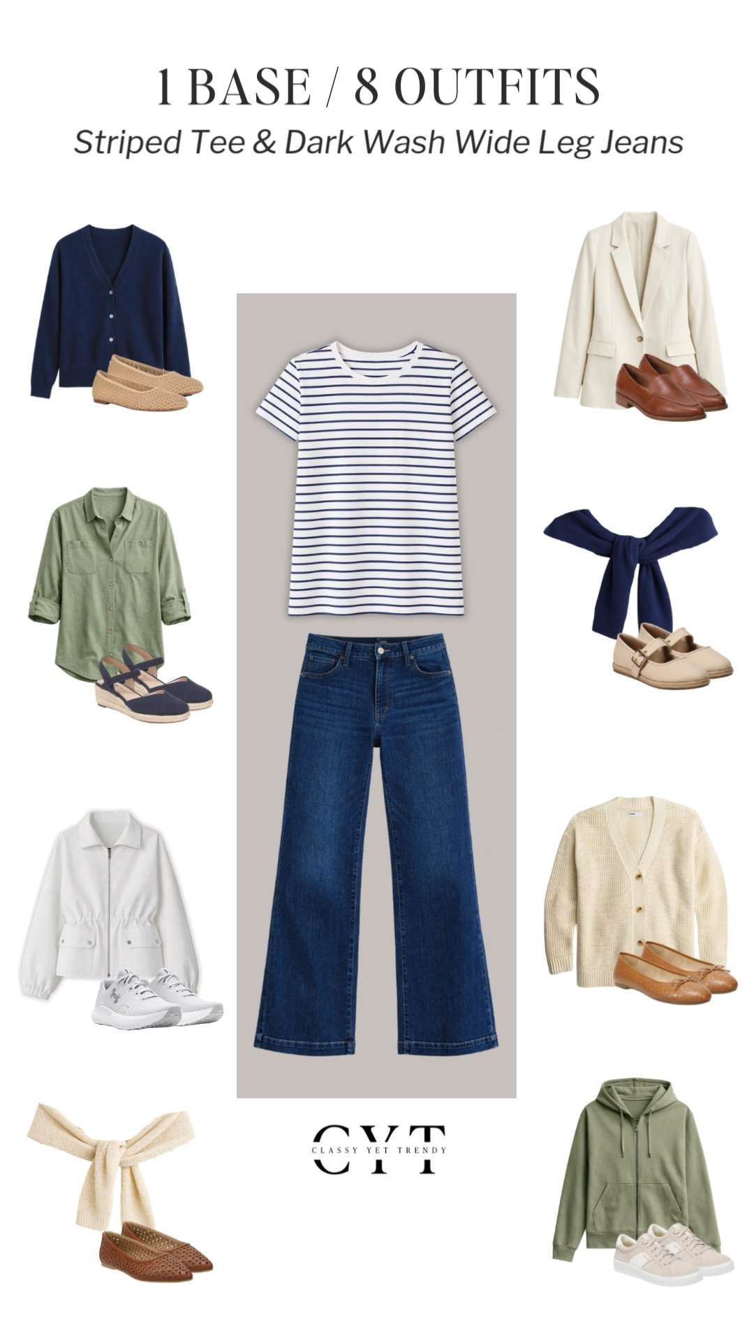 1 Base, 8 Outfits for Spring - all at @Kohls  🌸 8 ways to wear two classic and timeless wardrobe staples: a striped tee and dark wash wide leg jeans ✔️ Mix and match layers, shoes and accessories to create different looks.  #kohlspartner #kohlsfinds #ad 

Shirt, tee, top, cardigan, blazer, jacket, jeans, loafers, ballet flats, mary jane shoes, sneakers

#springjacket #springstyle 

 