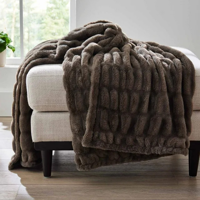 Better Homes & Gardens Brown Ruched Faux Fur Throw, 50"x72" | Walmart (US)