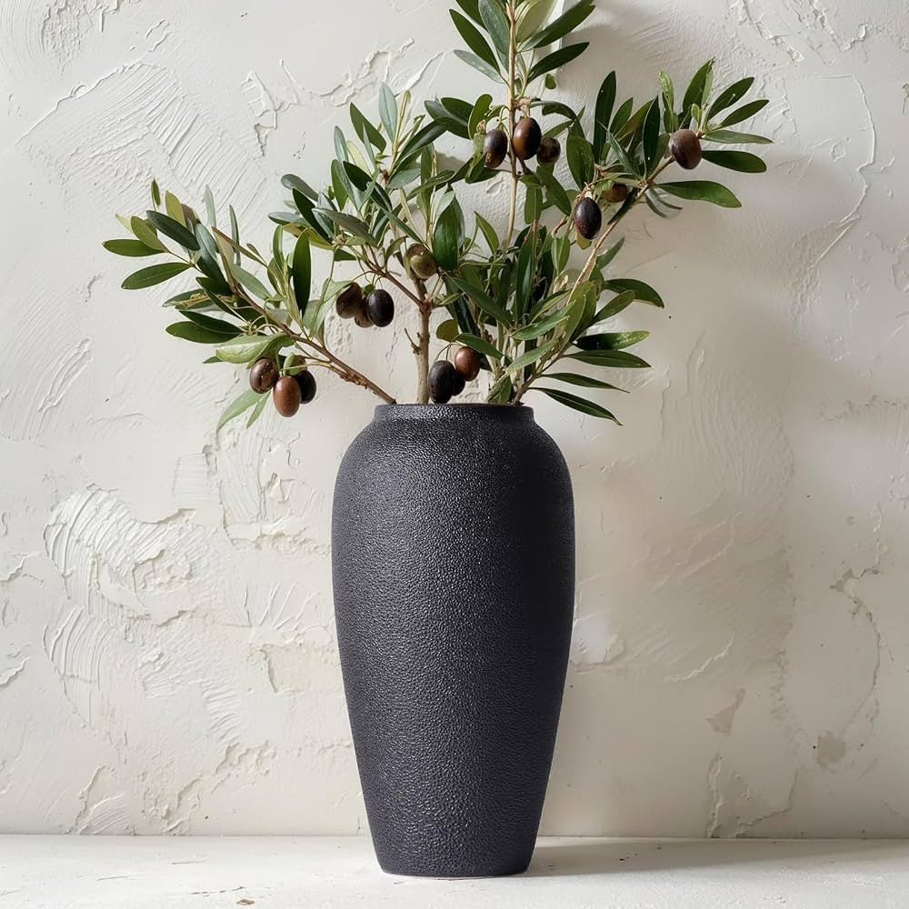 13.8 Inch Tall Matte Black Ceramic Vase, Modern Rustic Decorative Vase for Flowers, Pampas Grass ... | Amazon (US)