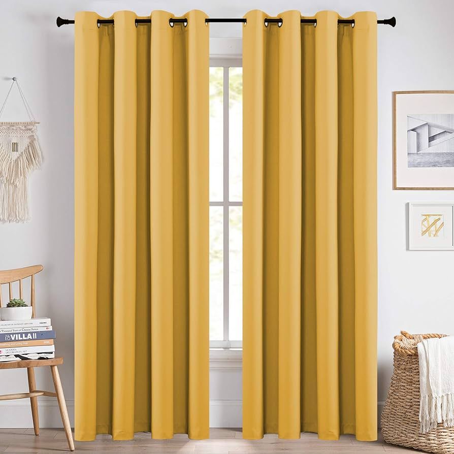 Amazon.com: KEQIAOSUOCAI Living Room Curtains 84 Inch Yellow Window Treatment Thermal Insulated G... | Amazon (US)