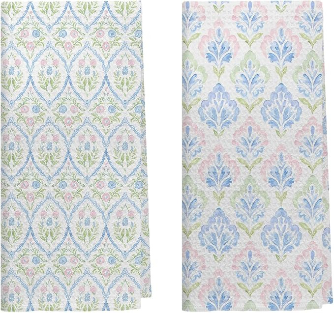 Grandmillennial Pink and Blue Floral Kitchen Dish Towels, Cottagecore Pink and Green Flower Decor... | Amazon (US)