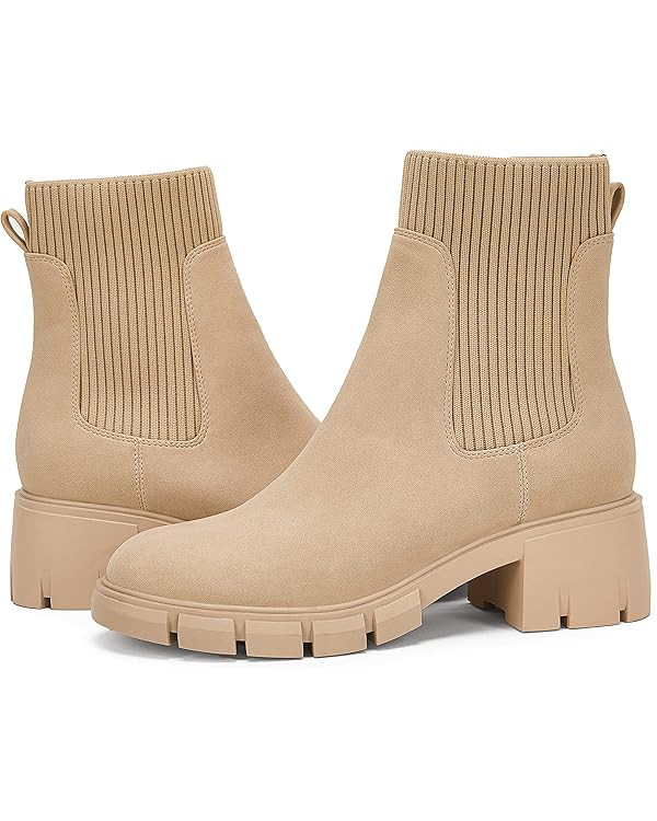 Ruanyu Womens Platform Ankle Boots Elastic Chunky Block Heel Chelsea Booties Lug Sole Non-Slip Co... | Amazon (US)