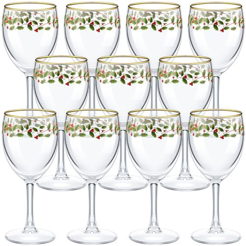 Nitial 12 Pcs Christmas Wine Glasses Set, 6.8 oz Festive Holiday Drinkware with Stem Wineglass Gift, Ideal for Red or White Wine at Christmas Dinners, New Years Family Party Gatherings (Holly Berry) | Amazon (US)