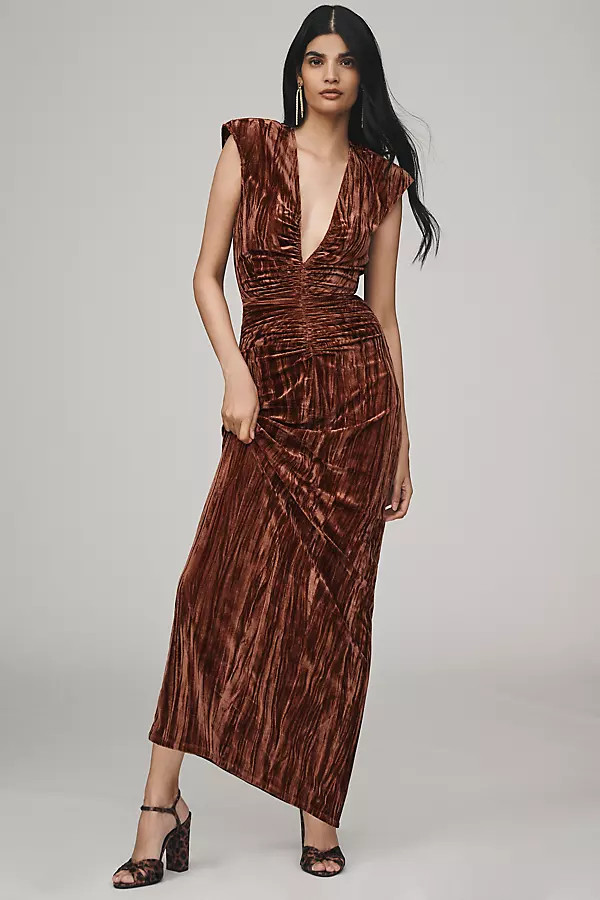 Ronny Kobo Hayley V-Neck Column Velvet Maxi Dress | Anthropologie (US)