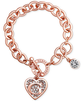 GUESS Rose Gold-Tone Link Charm Bracelet - Macy's | Macy's